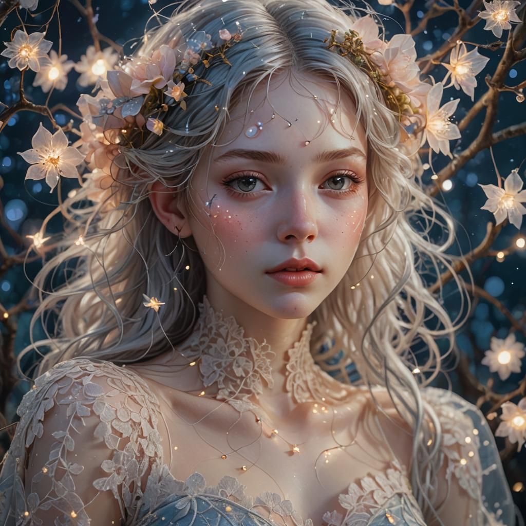 Fairy with Glowing Flowers in Ethereal Style