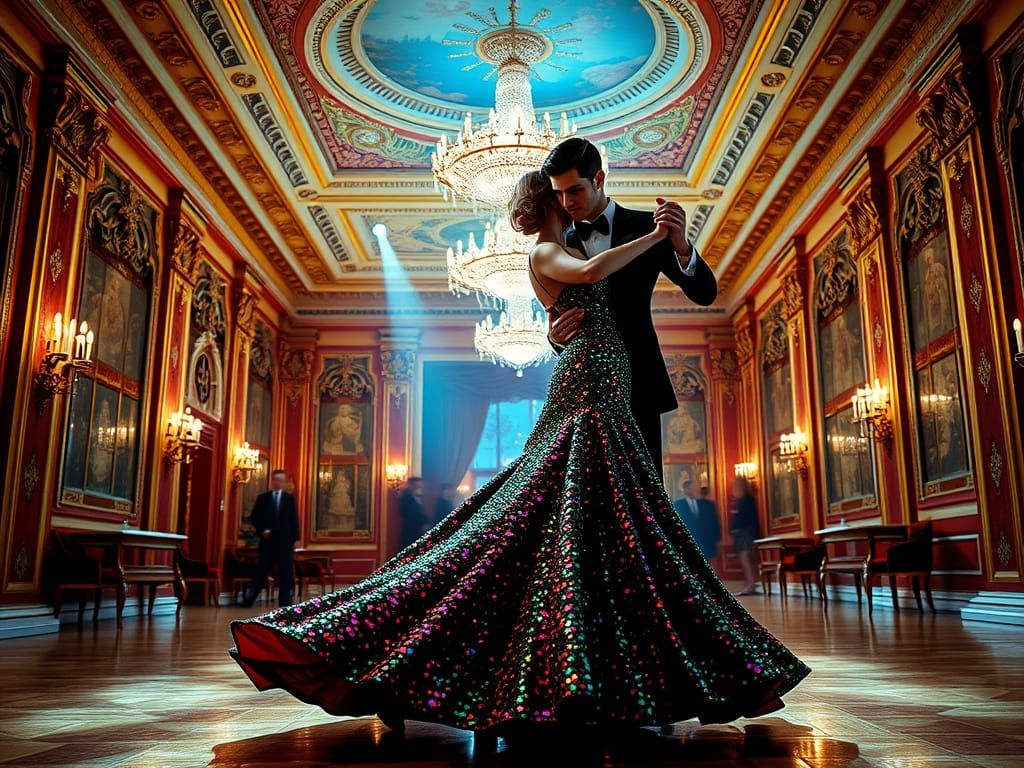 Elegant Ballroom Dancers in Baroque Splendor