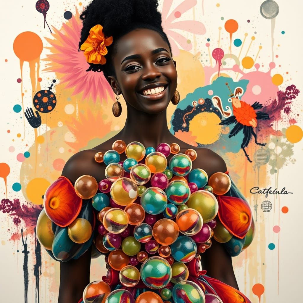 Surreal Woman in Bubble Dress, Abstract Art