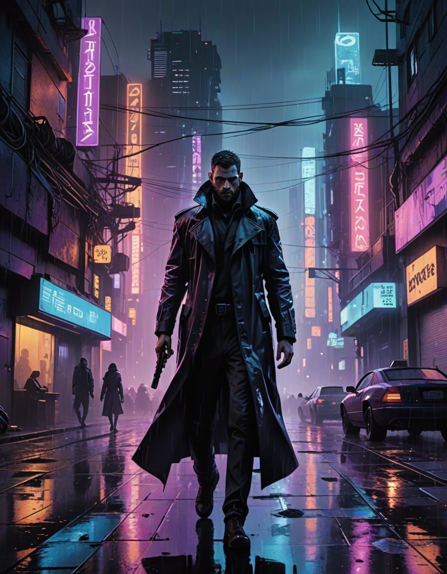 Cyberpunk Dreamscape: Rain-Soaked Cityscape with Neon Lights
