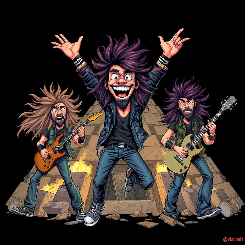 Energetic Metal Band Performance in Cartoon Style
