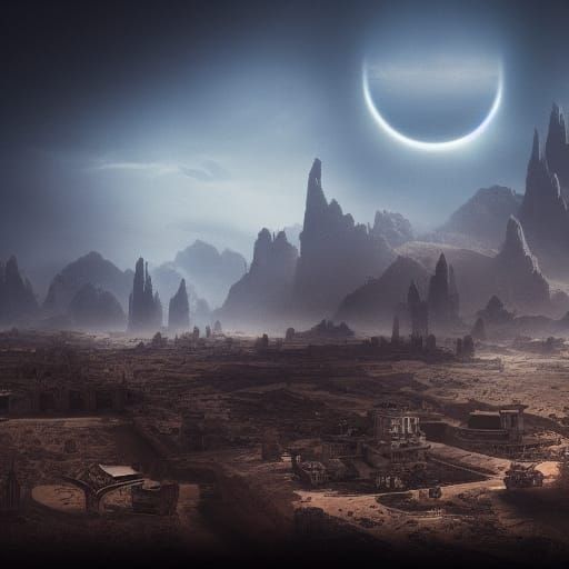 Epic Dark Mirage: Dramatic Digital Matte Painting