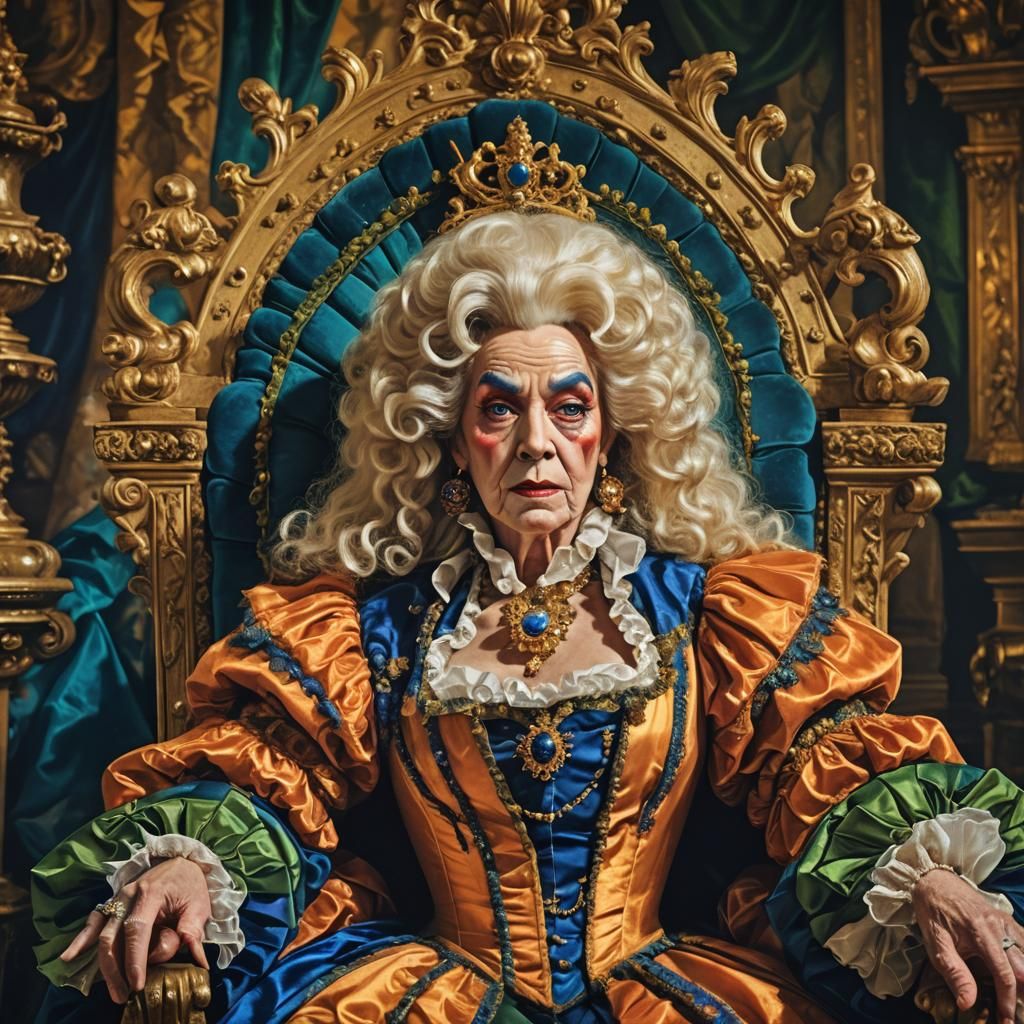 Transvestite as Nell Gwynn in Baroque Throne Room