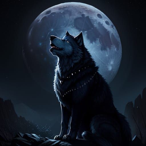 Lone Wolf Howls at Ethereal Moonlit Sky