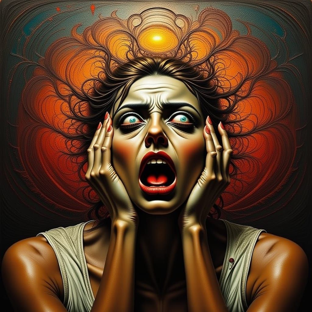 Woman's Emotional Turmoil in Expressionistic Style