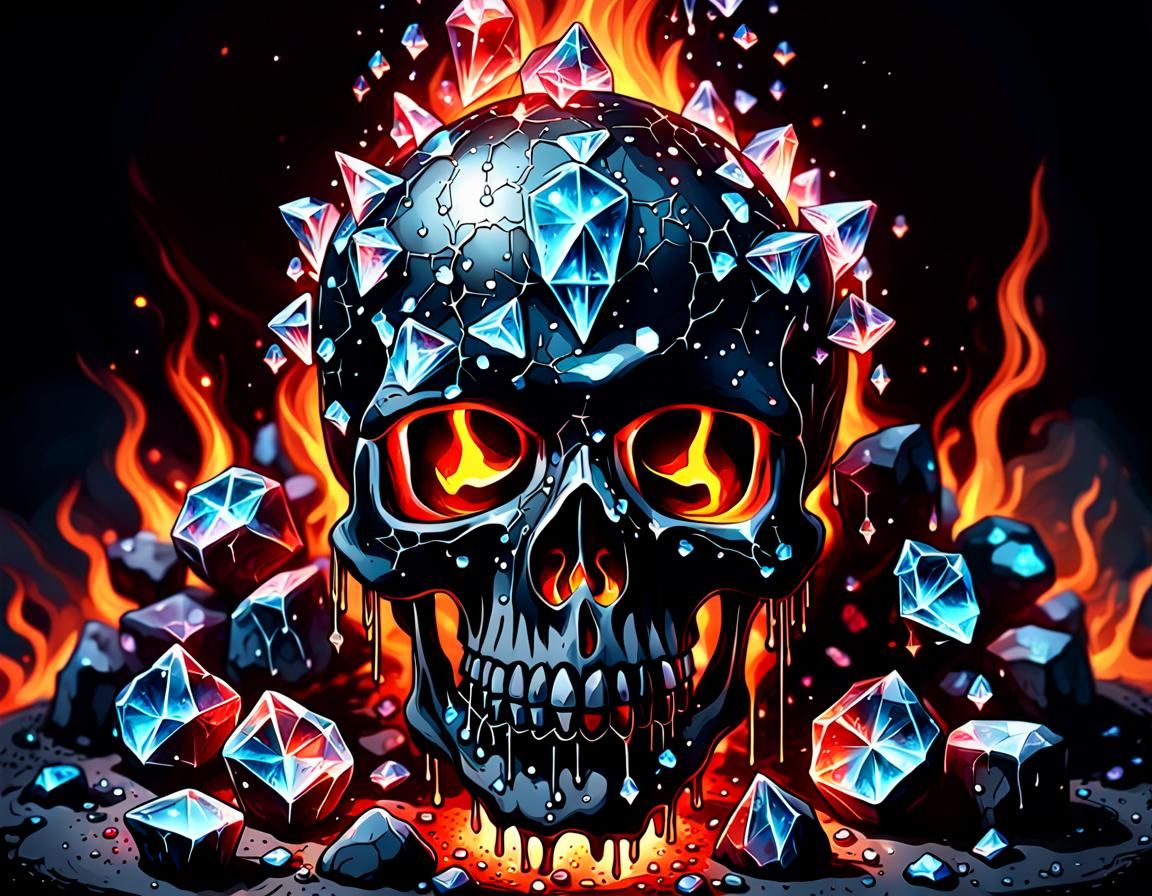 Magma Skull with Glowing Runes and Crystals