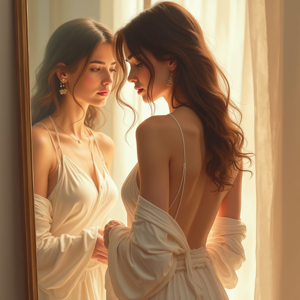 Sensual Woman in Golden Light: Impasto Painting