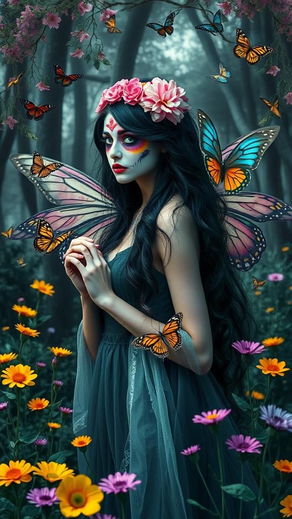 Day of the Dead Spirit in Wildflower Dreamscape