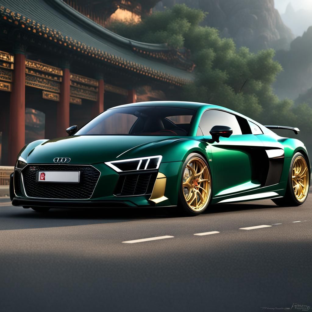 Chinese Dragon Adorns Dark Green Audi R8