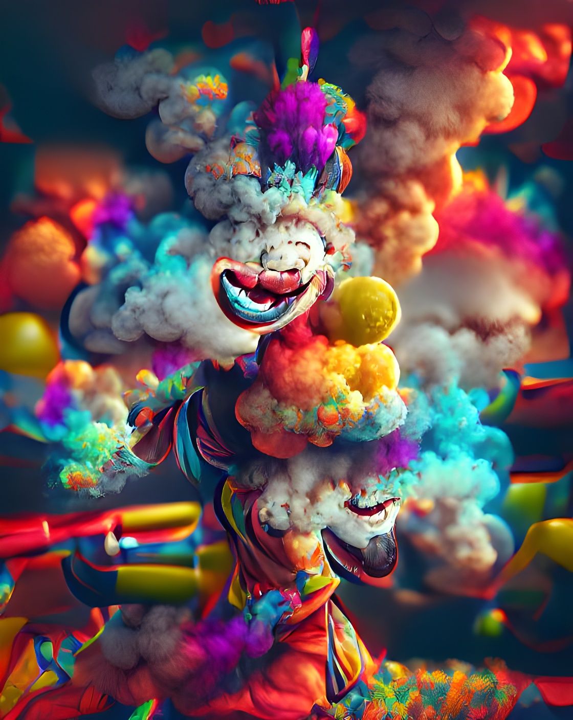 Clown in Colorful Explosion, Trending Digital Art