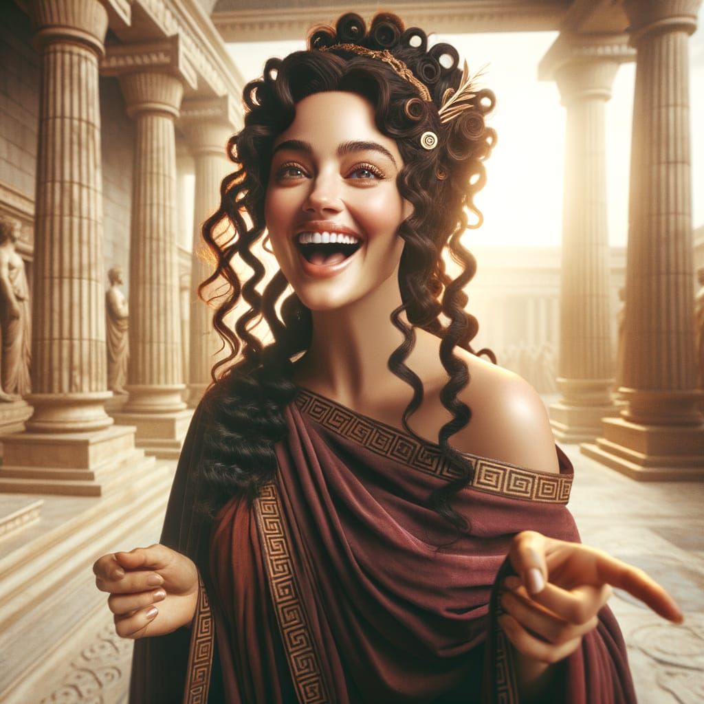 Joyful Greek Goddess in Her Temple: Digital Matte Painting