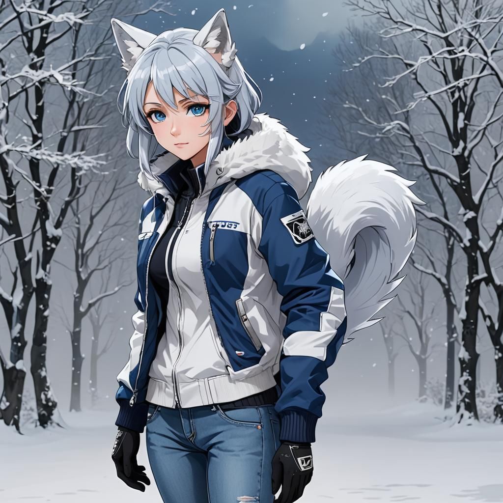 Anime Wolf Girl in Snowy Landscape