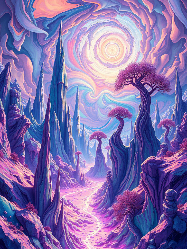 Surreal Iridescent Landscape with Crystalline Spires