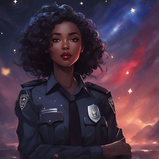 Dreaming Policewoman Under Starry Sky, Royo Style