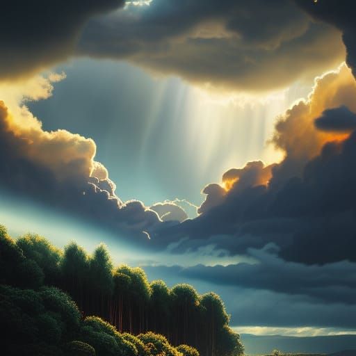 Intricate Thunderstorm Cloudscape with God Rays