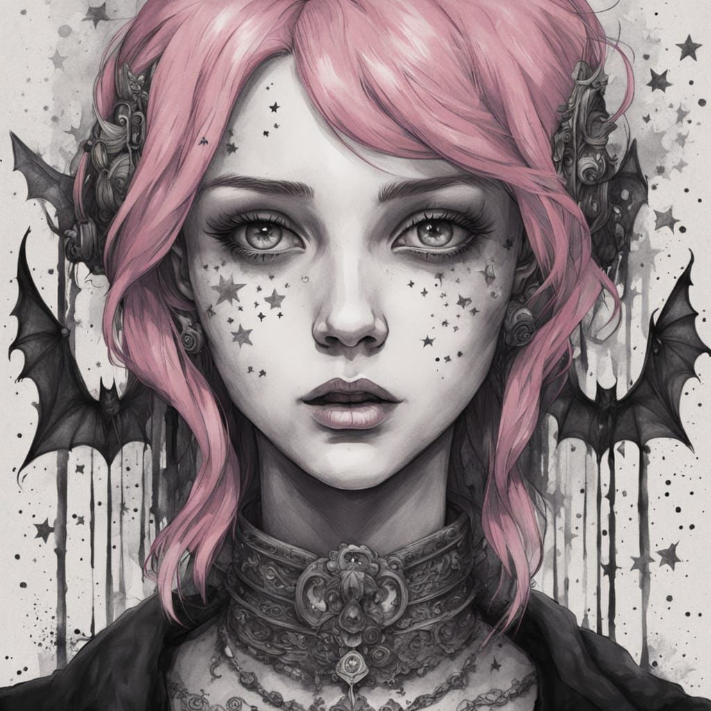 Intricate Ink Portrait of a Pastel Goth Lady