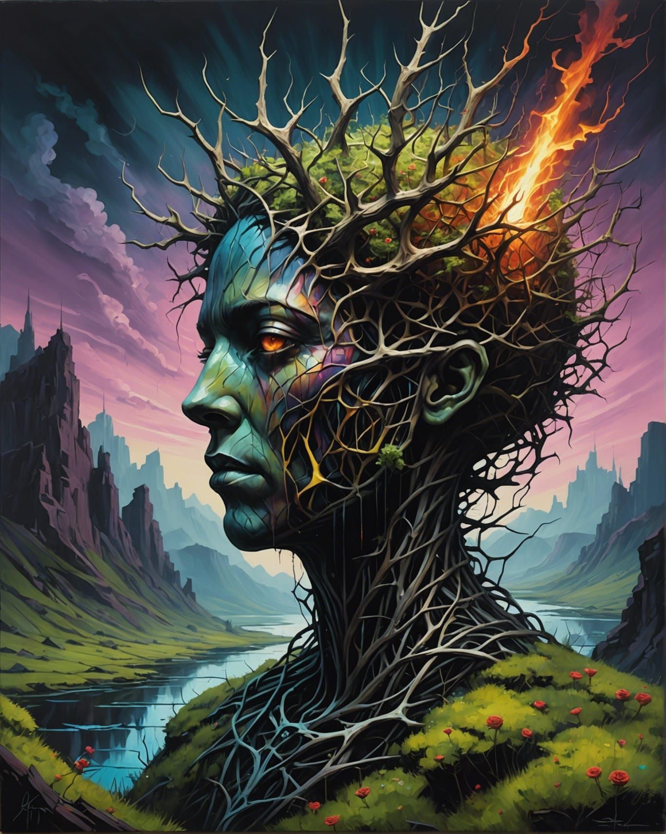 Neural Ether Ignites Thorny Landscape in Action Painting