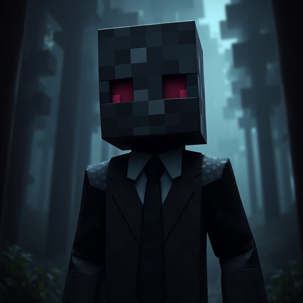 Minecraft Enderman in Formal Attire, Standing in a Misty For...