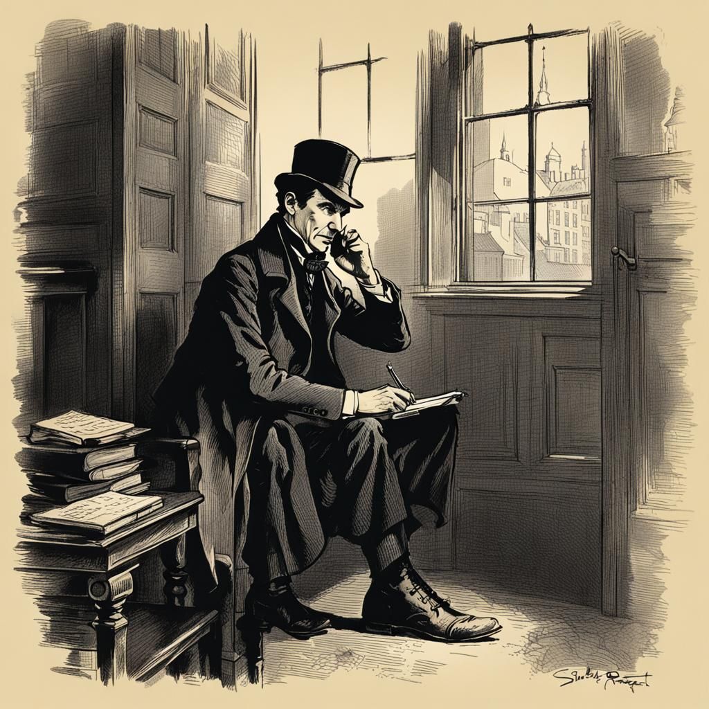 Sherlock Holmes in Duotone Hand-Drawn Style