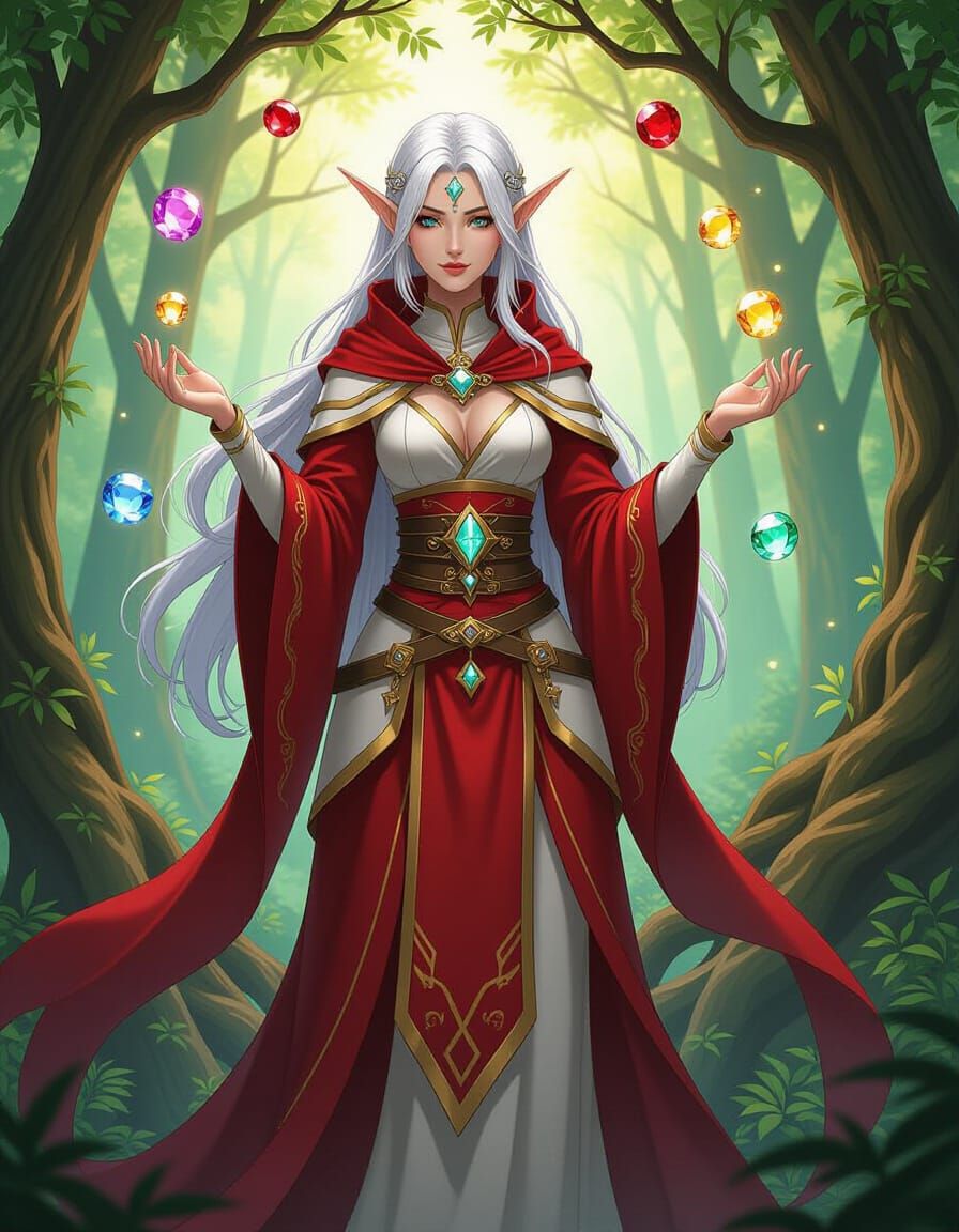 High Elf Woman Summoning Roots in Anime Style