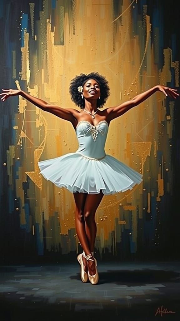 Black Ballerina in Gold: A Vivid Afro-Inspired Painting