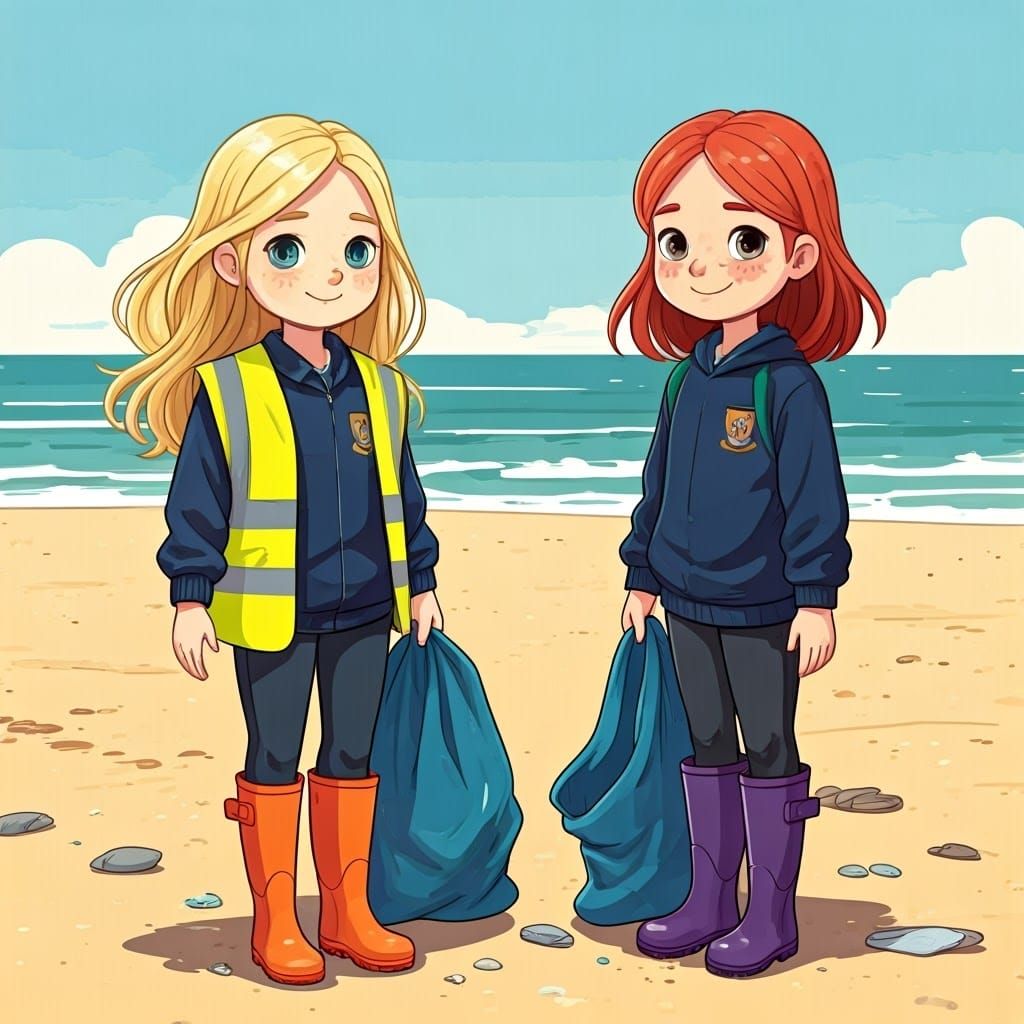 Chloe and Zoe Help Clean Beach Litter