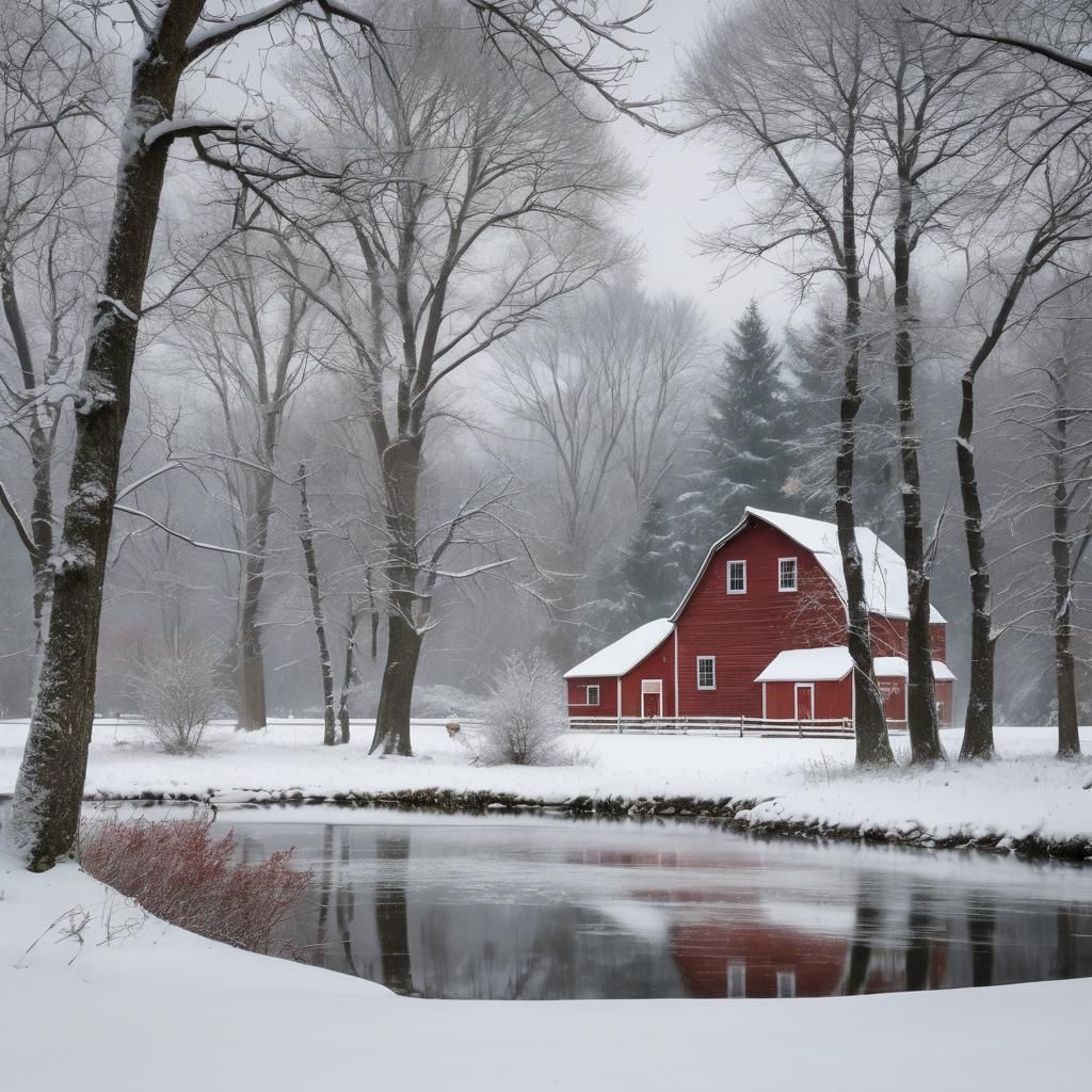 Serene Winter Farm Landscape in Earthy Tones