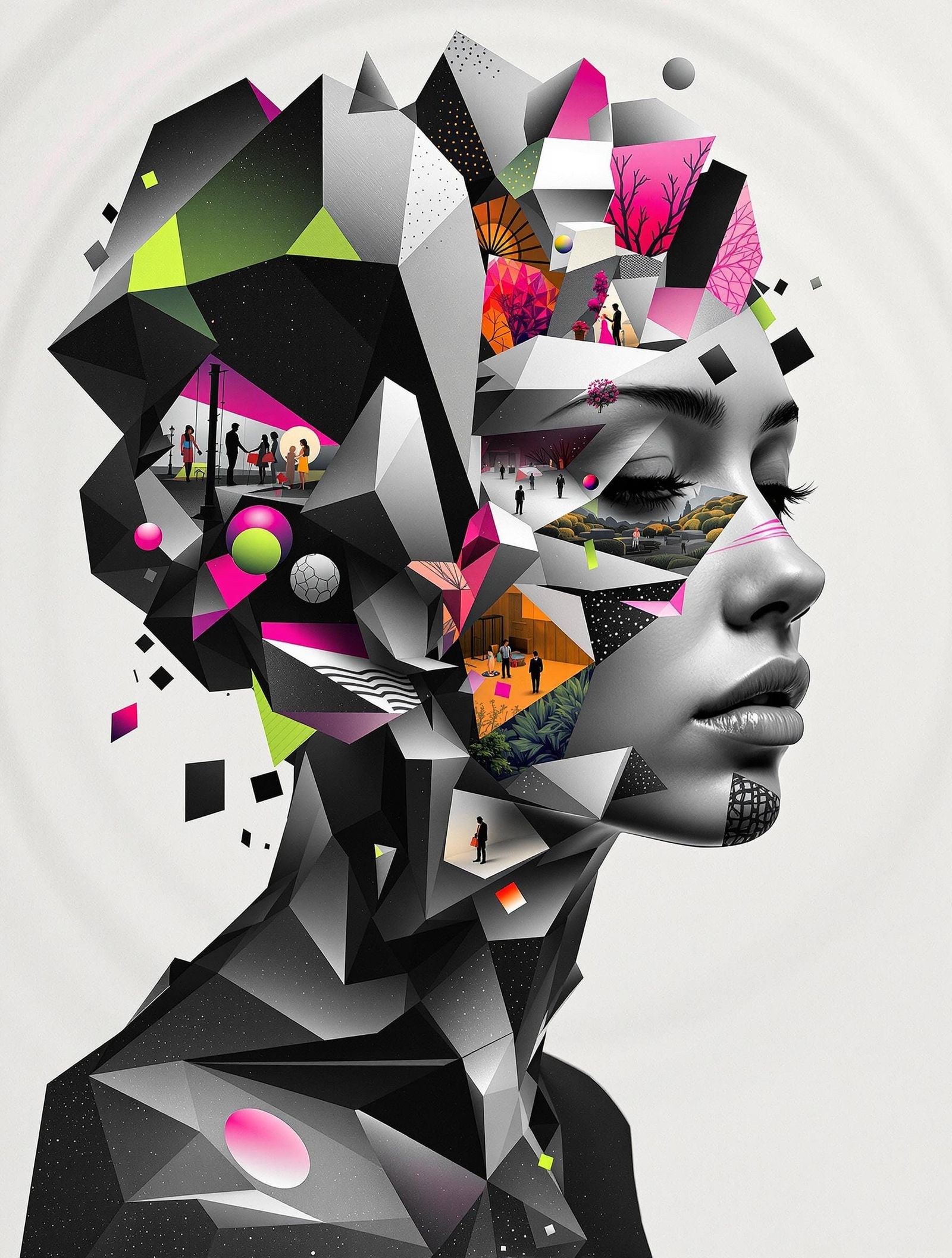 Escher-Inspired Abstract Portrait of Internal Conflict