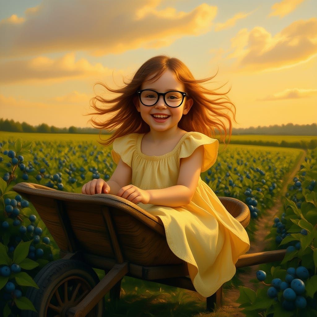 Renaissance Oil Painting: Girl in Wheelbarrow