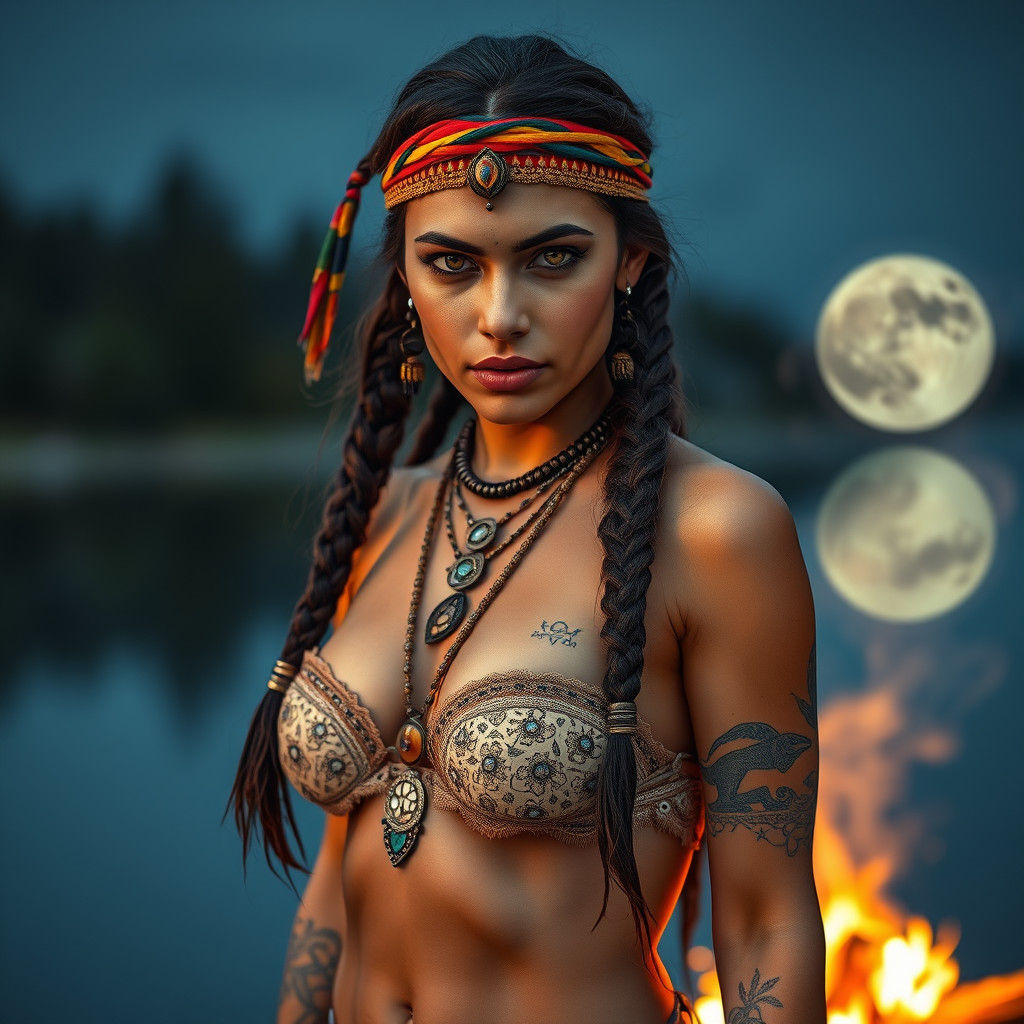 Native American Woman with Yellow Eyes Portrait