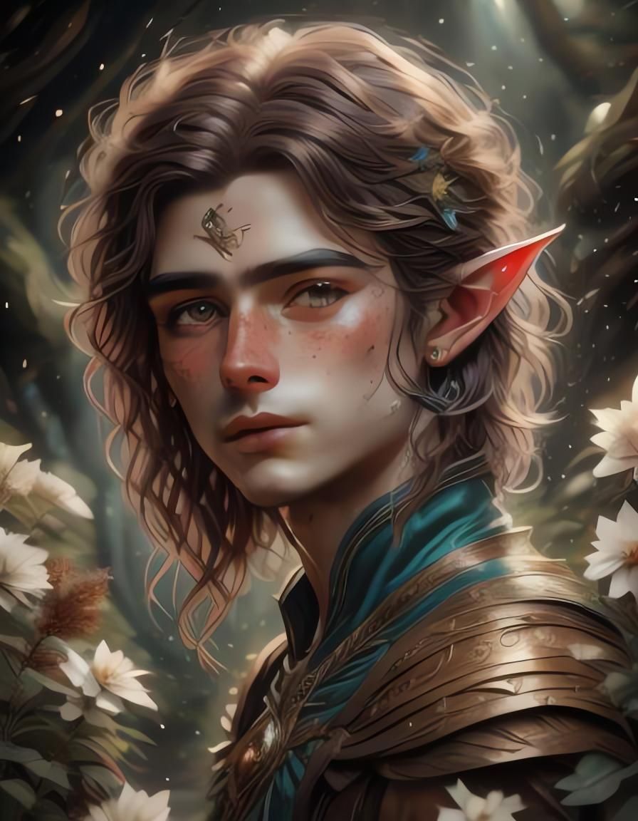 Floral Elf Portrait in Hyperrealistic Style