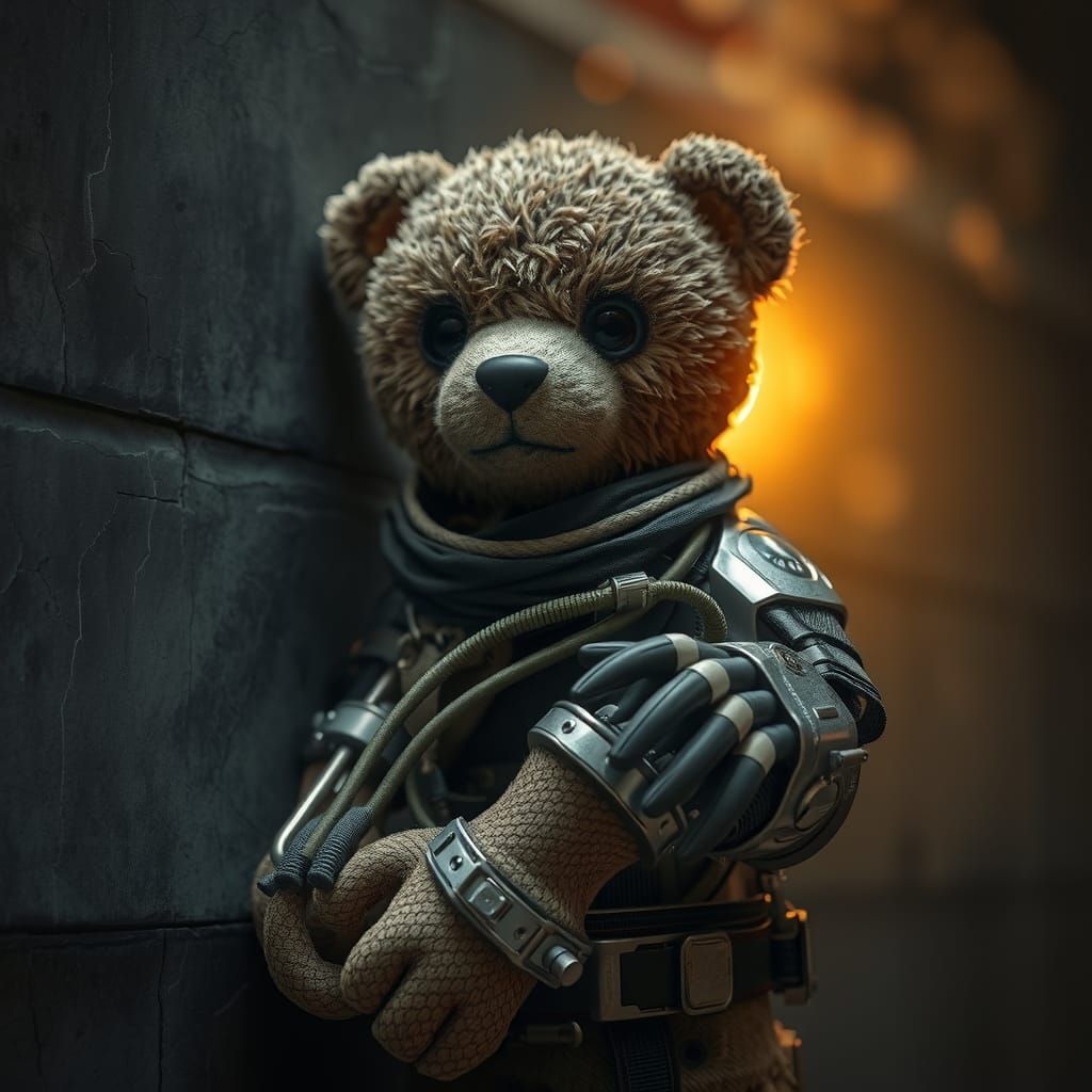 Teddy Bear Cyborg in Stealth Gear, Hyper-Realistic Digital A...