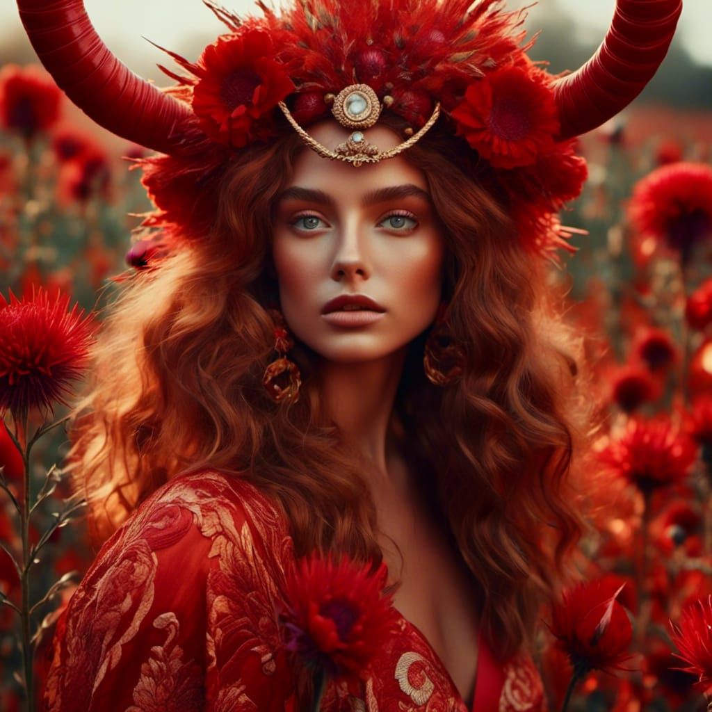 Aries Goddess: Hyperrealistic Digital Portrait