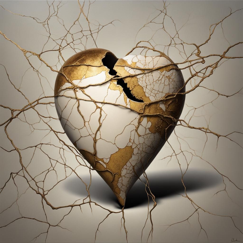 Kintsugi Heart in Surrealist Style