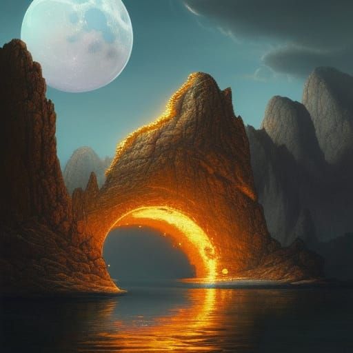 Golden Donut on a Lake at Dawn