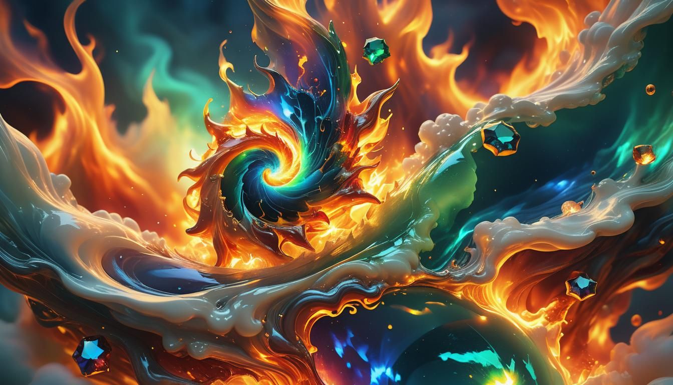 Fire Elemental Gemstone in a Swirling Bioluminescent Display
