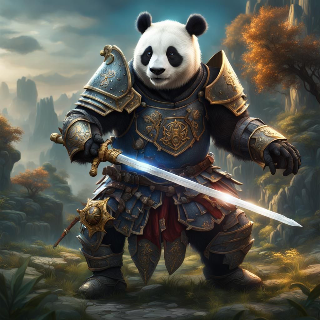Knight Panda with Sword: Fantasy Concept Art