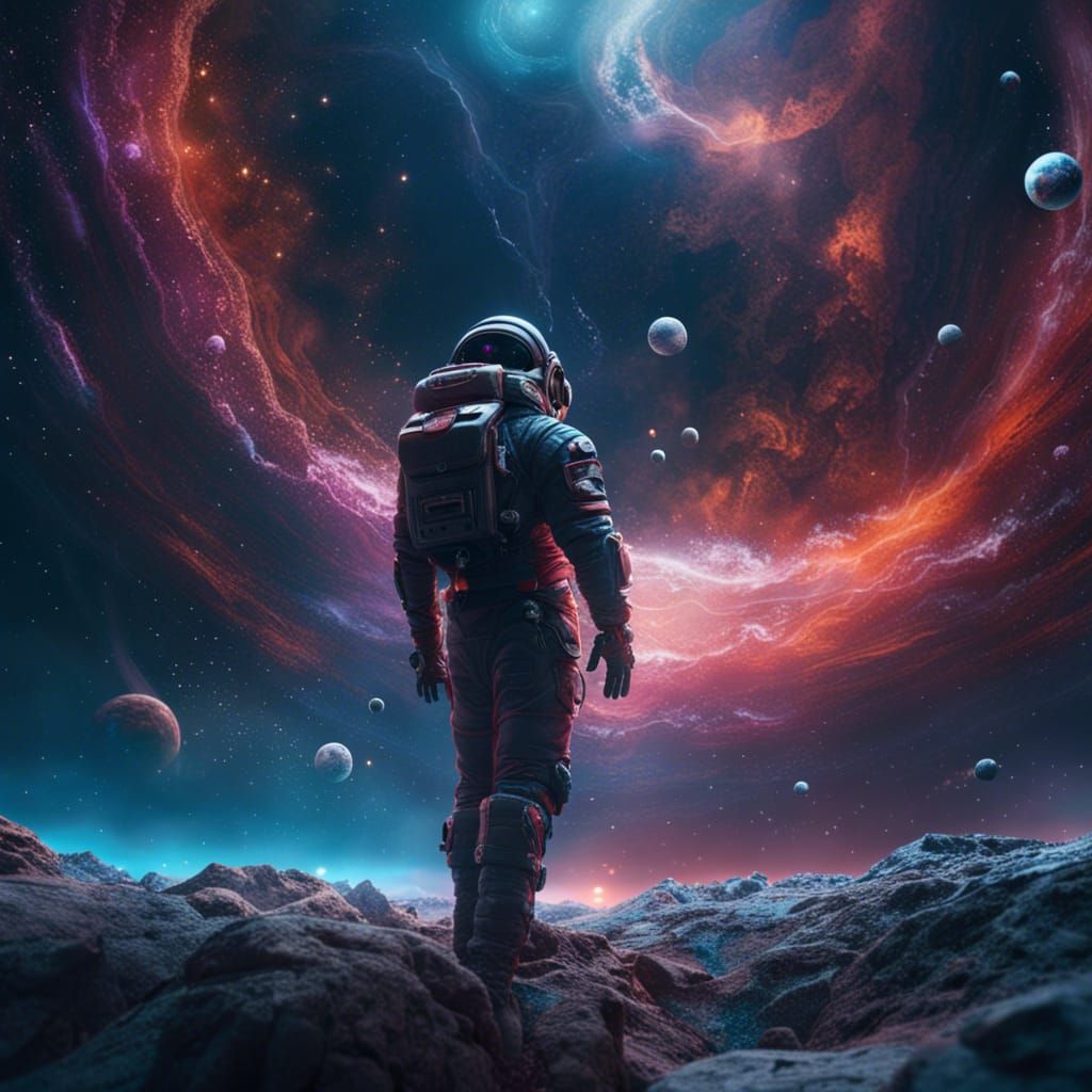 Space with man floating