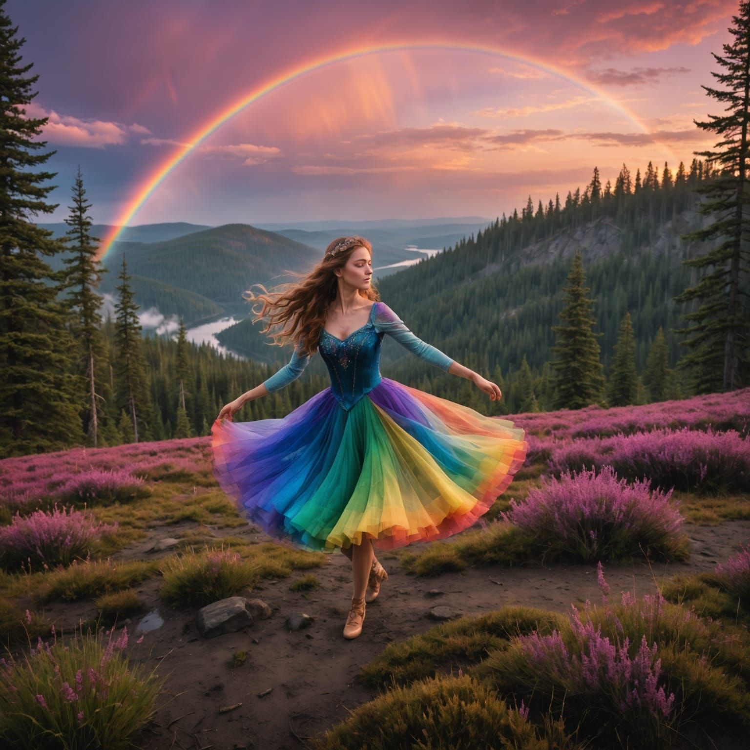 Rainbow Dance Taiga at Dawn