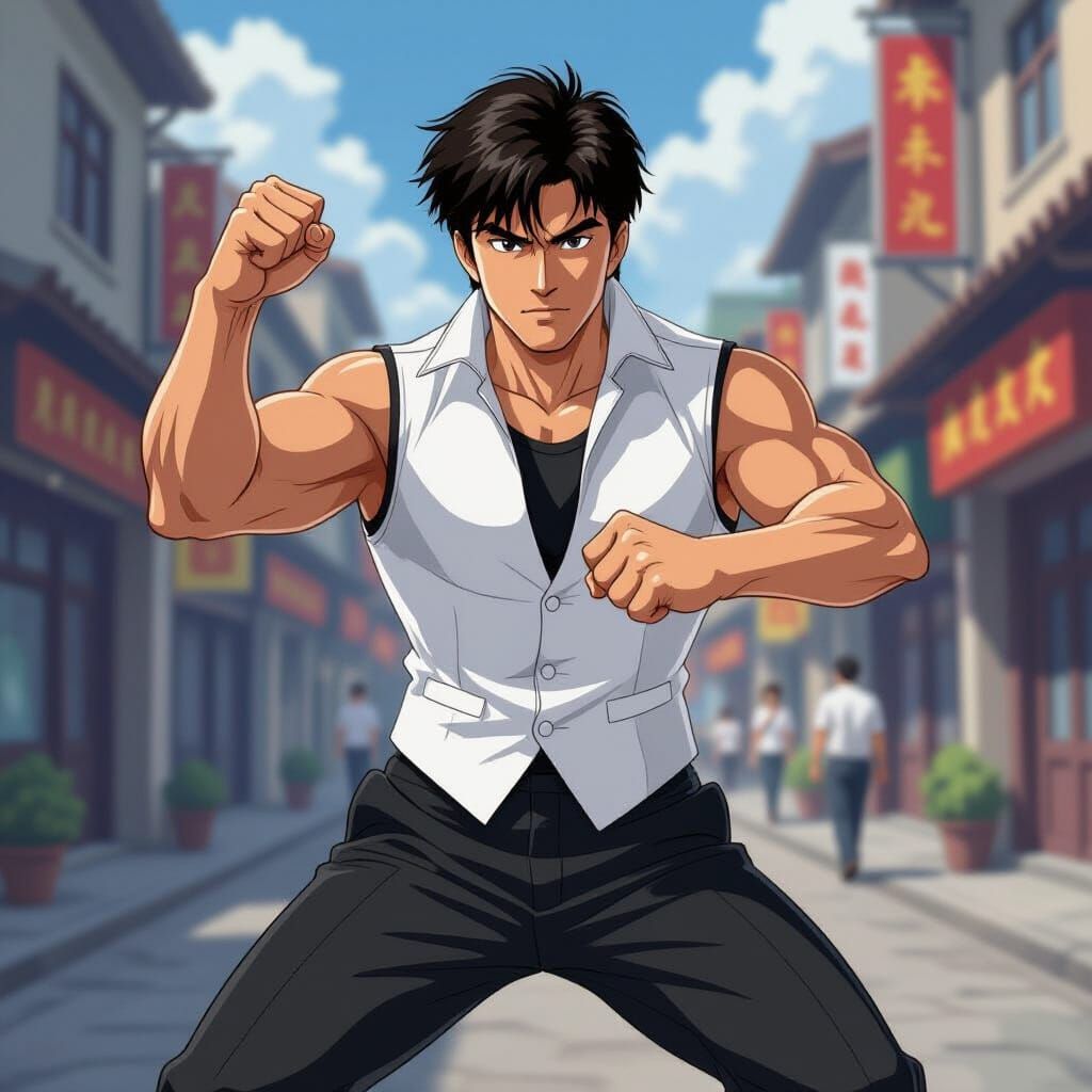 Jackie Chan Inspired Fighter in Chinese Street Anime Style