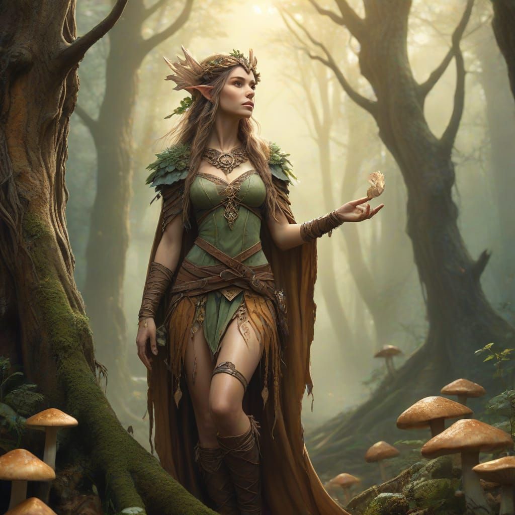 Elf Druid in Misty Forest: Watercolor Fantasy Art