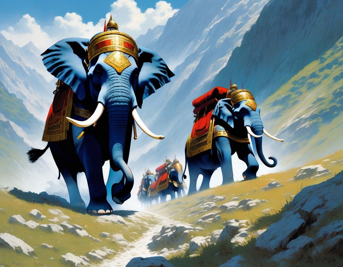 Carthaginian War Elephant Crossing the Alps, Comic Book Art