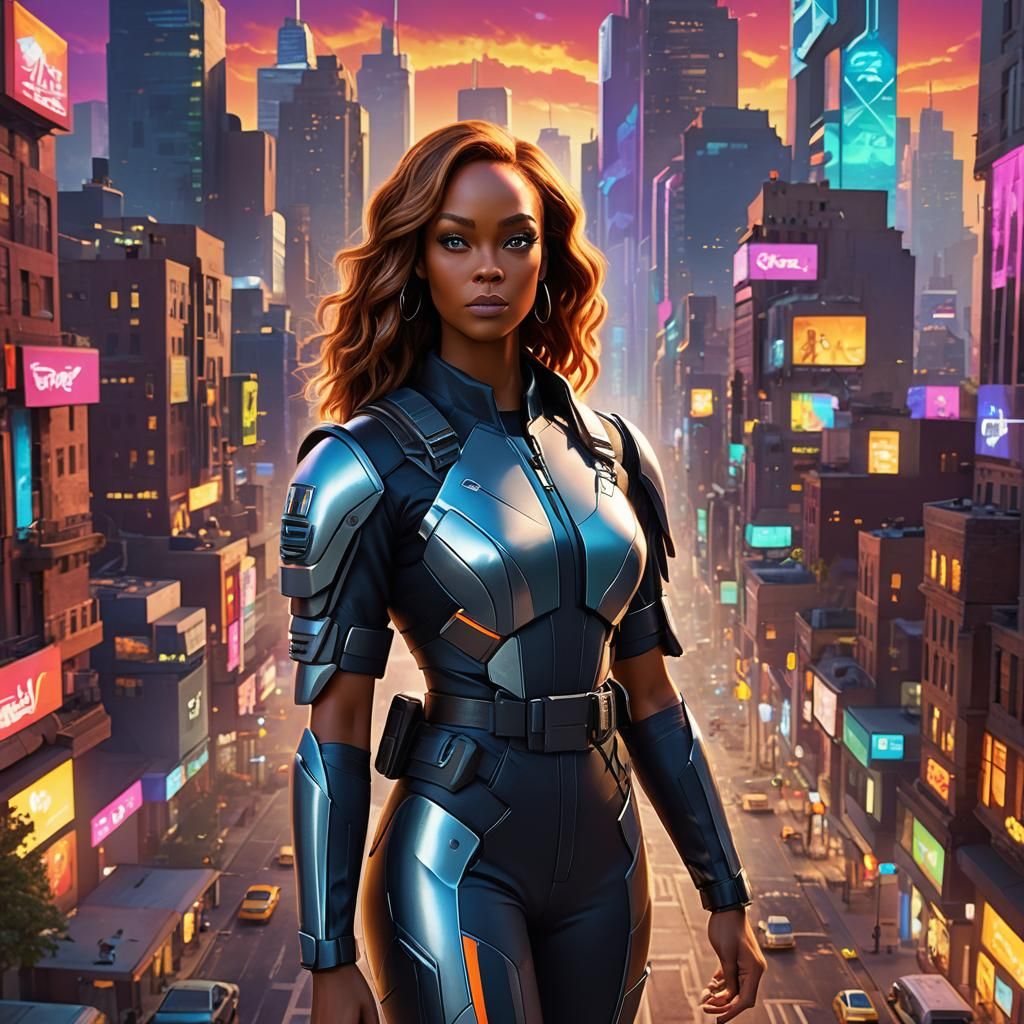 Tyra Banks in Futuristic City, 3D Digital Art