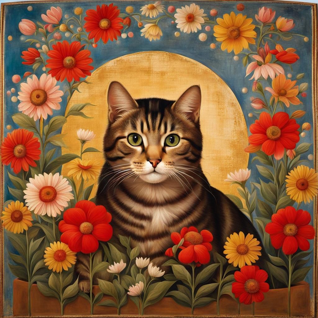 Cute Cat in Giotto-esque Renaissance Fresco