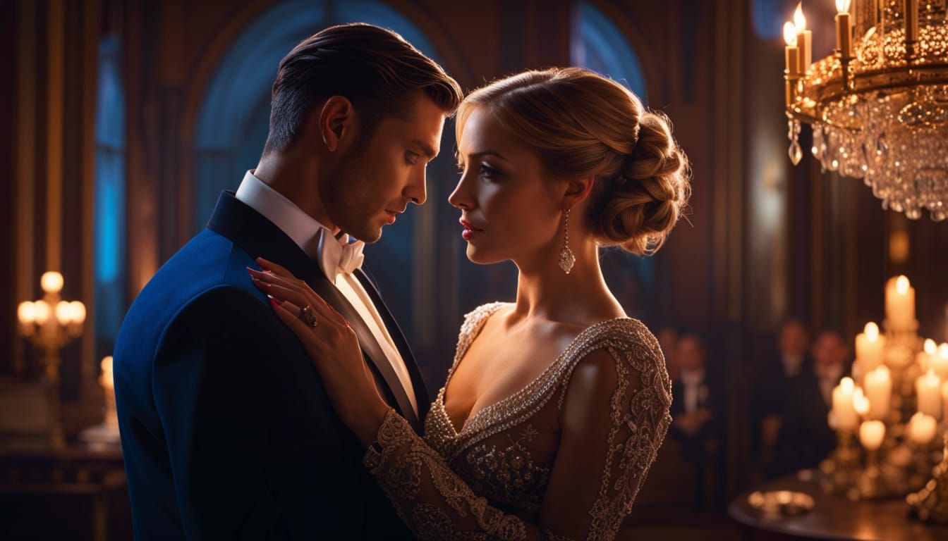 Elegant Couple Dancing in French Restaurant