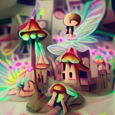 Enchanted Fairy Village Among Magic Mushrooms