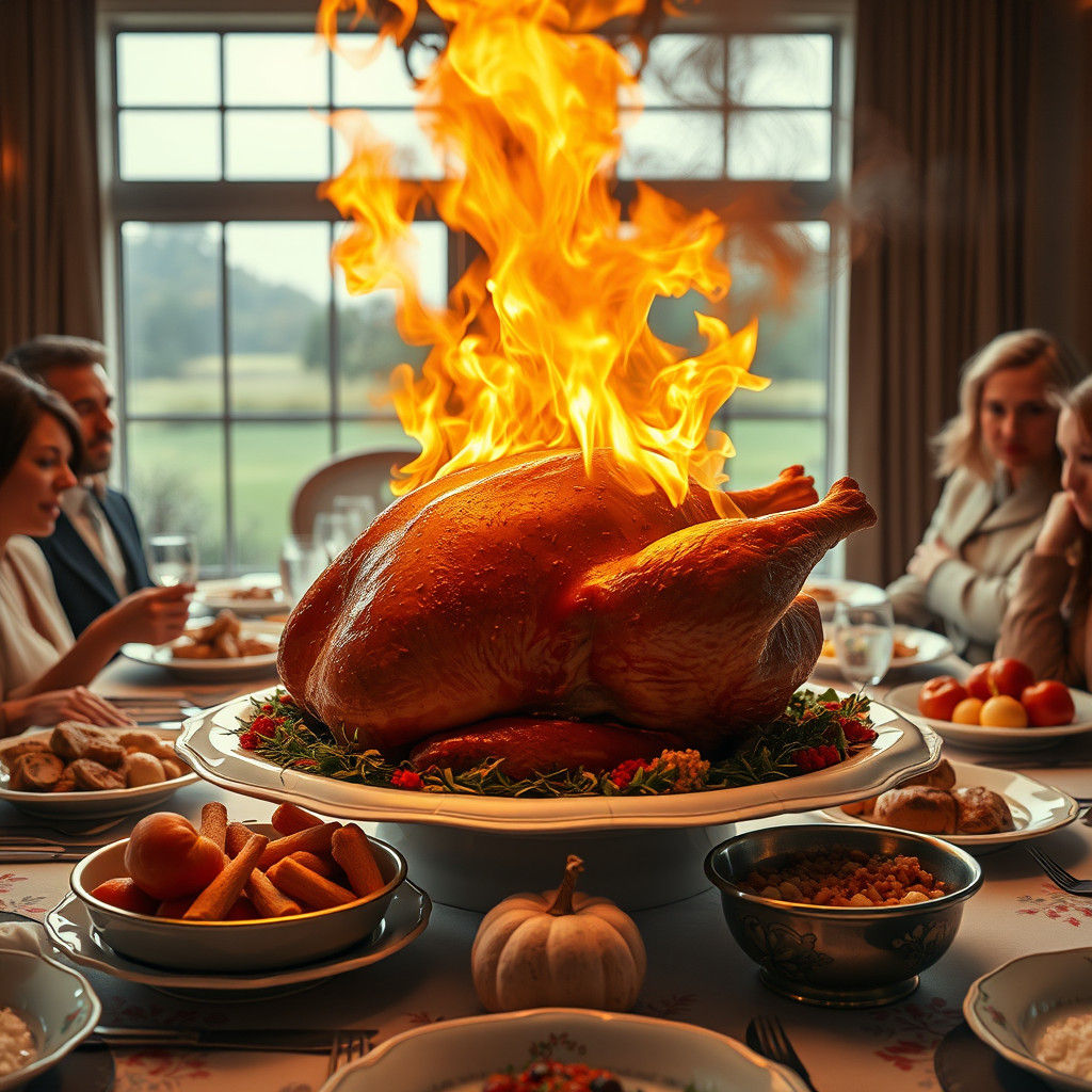 Thanksgiving Turkey Catches Fire: A Surreal Family Dinner