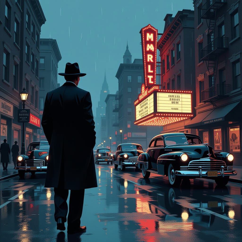 Noir Godfather: Vintage Cars on Moody Streets