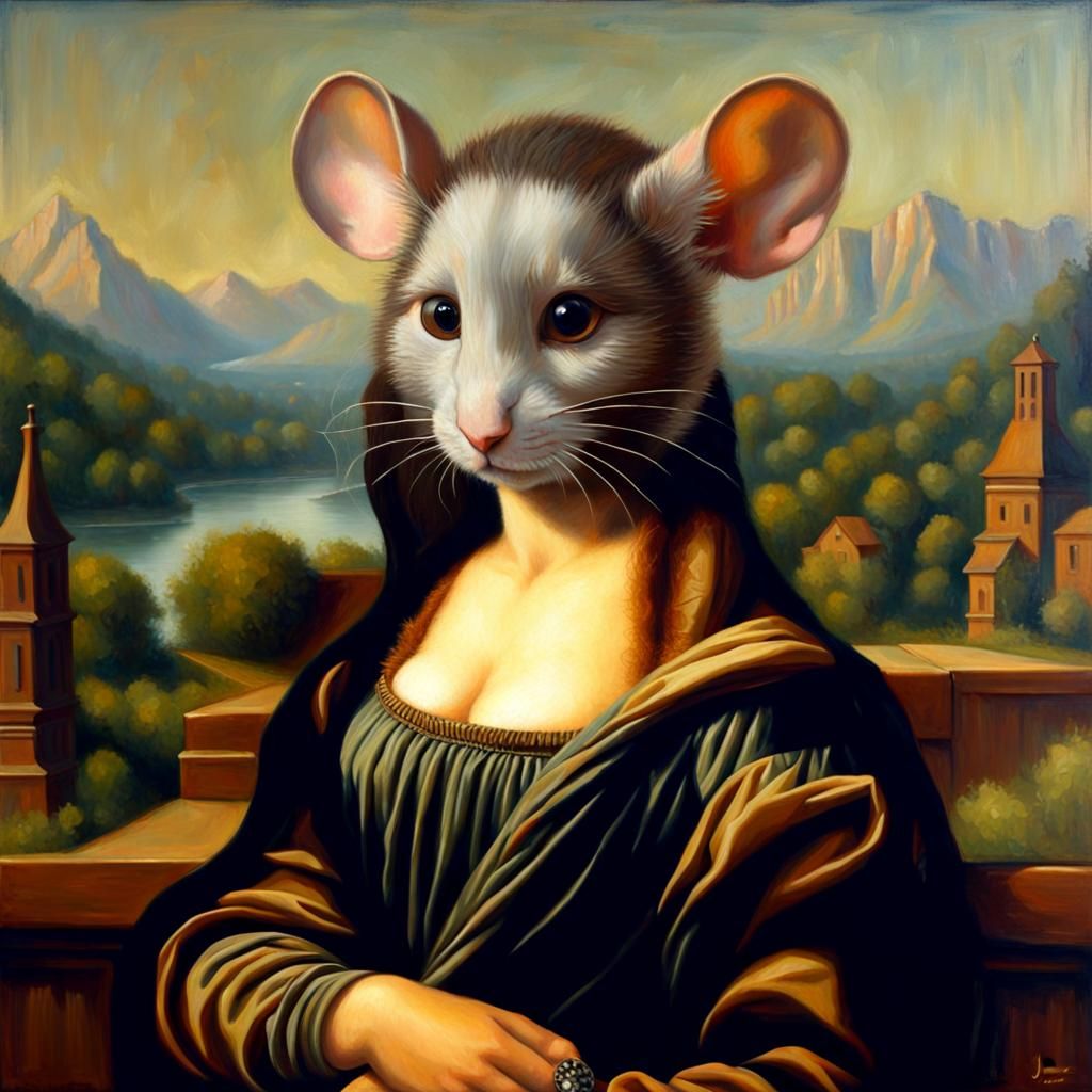 Mona Lisa as an Adorable Mouse, Oil Painting