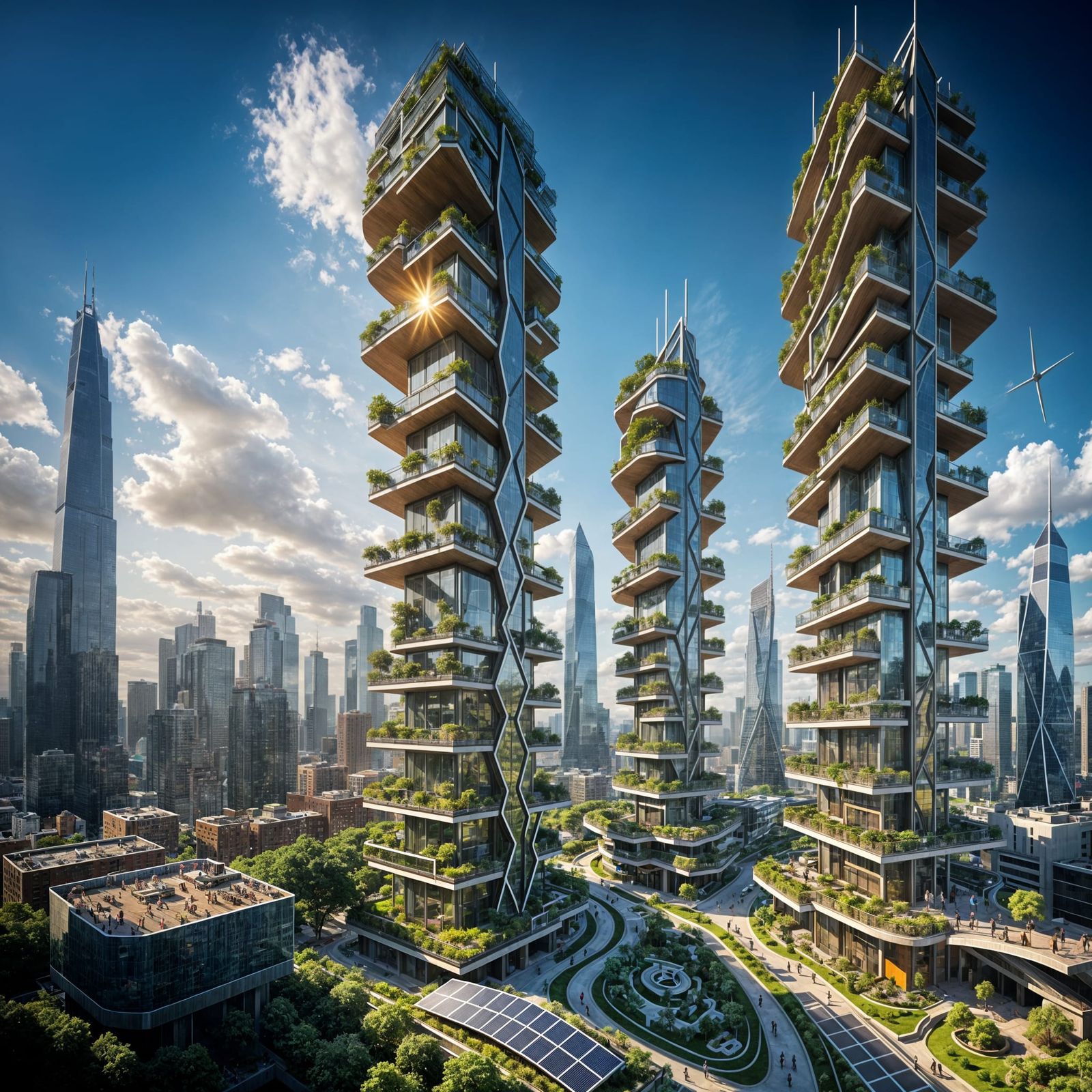 Futuristic Eco-Arcology with Vertical Gardens and Solar Powe...